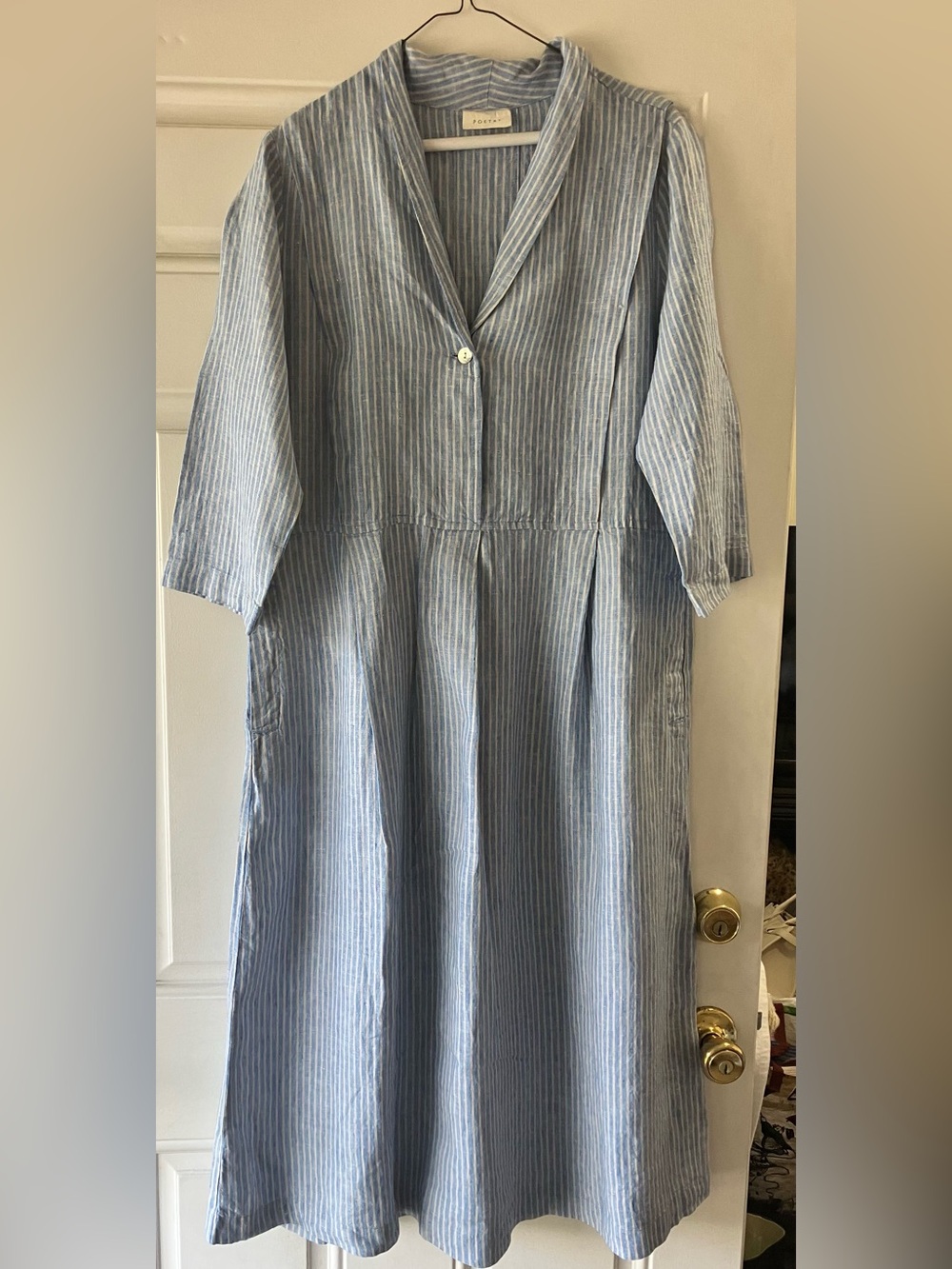 POETRY Délavé Linen Blend Striped A-Line Shift Dress Blue/White Stripe-Size 10